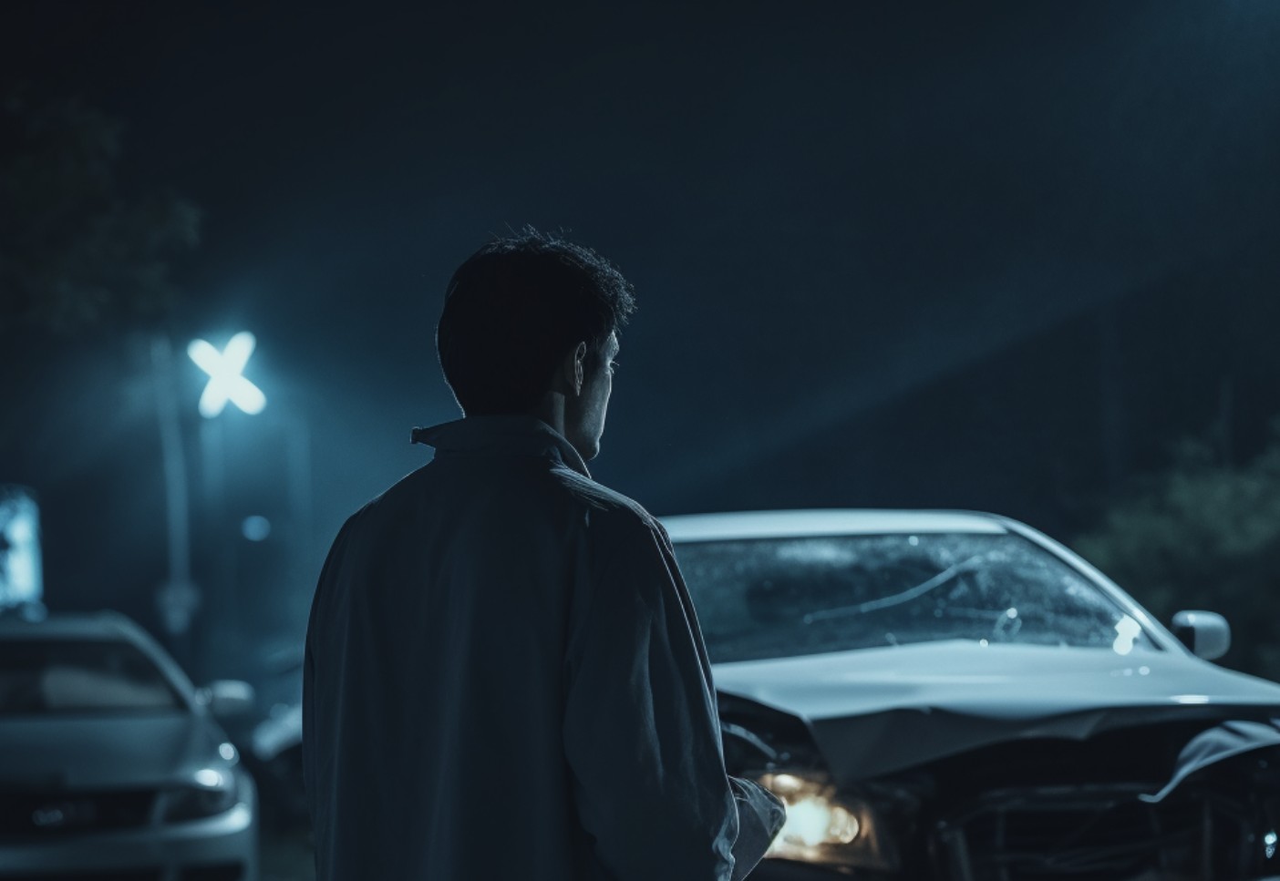 A person outside a crashed car